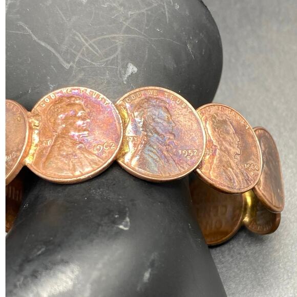 Vintage‎ Copper Penny Cuff Bracelet 1941 to 1974 Coins Handmade Bangle - Picture 6 of 10
